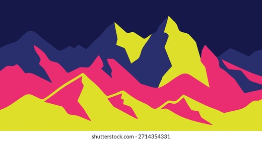 Vibrant abstract mountain range illustration with bold neon colors creating a dynamic and modern graphic landscape design perfect for digital 