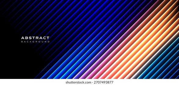 Vibrant abstract neon lines forming a colorful futuristic background with dynamic diagonal light streaks. technology themes, presentations, wallpapers, vector modern graphic design.