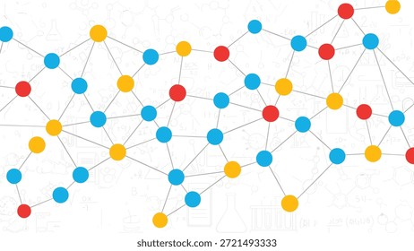 Vibrante red abstracta de puntos y líneas interconectados, que representan datos, comunicación, blockchain y conectividad global con motivos científicos.