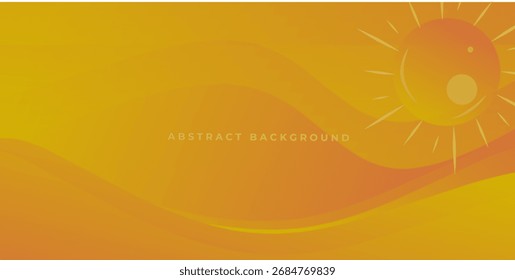Vibrant abstract orange and yellow background with dynamic waves and a simple graphic sun illustration for summer.