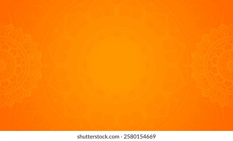 Vibrant Abstract Orange Yellow Horizontal Backdrop Design Featuring Subtle Mandala Details  