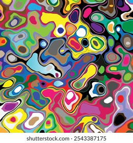 Patrón de Formas orgánicas abstractas vibrantes - Diseño fluido y groovy colorido para fondos, texturas e ilustraciones artísticas