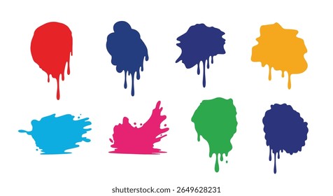 Vibrant abstract paint splatter and drip elements for creative design projects
