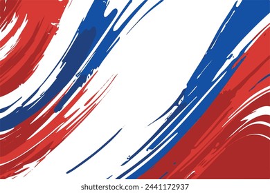 Vibrant abstract painting emulating the Russia flag with energetic blue, white, and red brush strokes