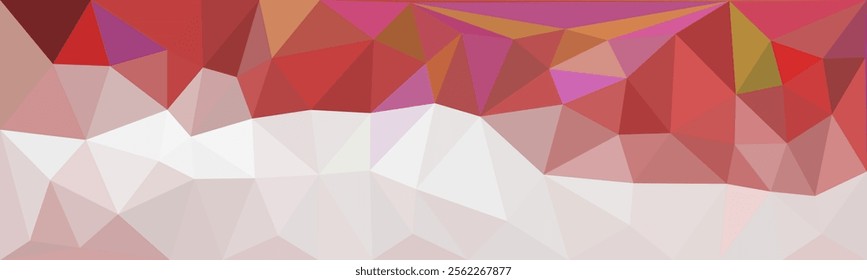 A vibrant abstract painting with a gradient of red, pink, and white. The triangular shapes create a dynamic and energetic composition.