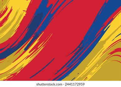 Vibrant abstract painting inspired by the Colombia flag, featuring red, yellow, and blue brush strokes