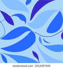 Un patrón abstracto vibrante con Formas de hojas azules y púrpuras, perfecto para la decoración moderna.