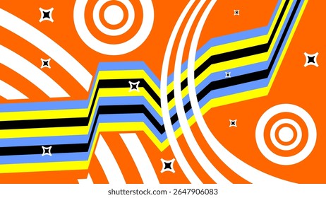 Vibrant abstract pattern with bold lines, playful circles, and retro tones, perfect for trendy designs. 4K UHD Wallpaper 3840x2160