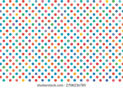 A vibrant, abstract pattern of colorful, blurred dots arranged in a grid on a white background.