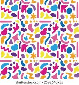 Vibrant Abstract Pattern With Colorful Shapes and Whimsical Designs Equally Spaced