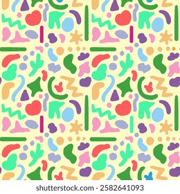 Vibrant Abstract Pattern With Colorful Shapes and Whimsical Designs Equally Spaced