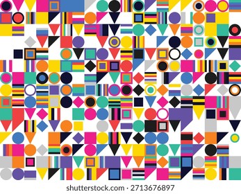 Un patrón abstracto vibrante compuesto de Formas geométricas coloridas que crean un diseño moderno y juguetón