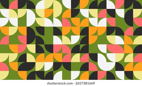 El vibrante patrón abstracto presenta coloridas Formas geométricas con curvas, creando un diseño divertido y moderno perfecto para varios proyectos creativos.