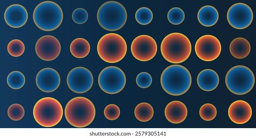 Vibrant Abstract Pattern Featuring Colorful Glowing Bubbles of Various Sizes and with a Gradient Effect on a Dark Background. Ideal for Modern, Futuristic, or Artistic Design Projects