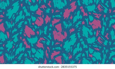 A vibrant abstract pattern featuring a dynamic interplay of teal and magenta shapes against a dark background.