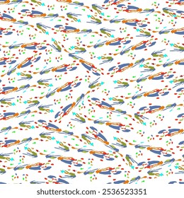 A vibrant, abstract pattern featuring scattered, colorful brushstrokes and splatters. Dominated by blues, greens, reds, and oranges, this dynamic design creates an energetic, artistic feel, perfect fo