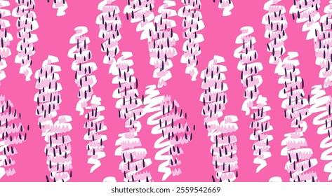 Vibrant abstract pattern featuring vertical organic shapes on a pink  background. Plain unique hand drawn print. Perfect for textiles, stationery, modern interiors, and creative designs