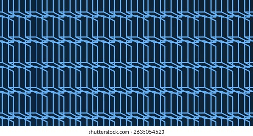 A vibrant abstract pattern of layers of repeating 3D cubes in light blue placed on a dark blue background. The bold geometric design and contrasting colors create a striking modern visual.