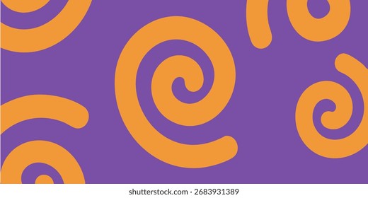 Padrão abstrato vibrante com espirais laranja brincalhão e redemoinhos em um fundo roxo rico, ideal para design gráfico, projetos criativos e cenários digitais