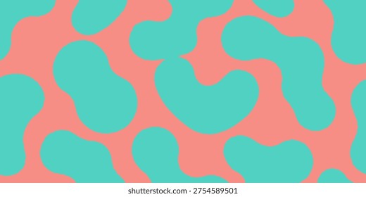 Vibrant abstract pattern of teal shapes on pink background