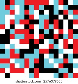 Vibrant Abstract Pixel Pattern with Red, Blue, and Black Squares