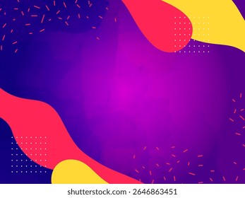 Vibrant abstract purple grunge background featuring energetic confetti bursts, bold textures, and dynamic geometric shapes. Perfect for party themes, music posters, or modern digital designs.