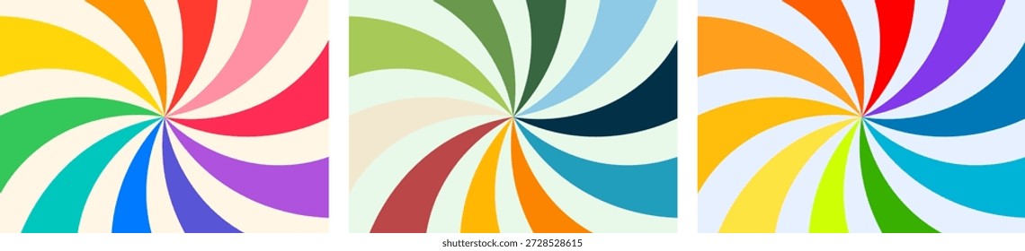 Padrões de redemoinho radial abstrato vibrante com simetria pastel colorida