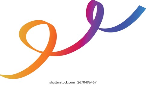 Vibrant abstract ribbon with a smooth gradient transitioning from orange to red, pink, purple, and blue. The flowing, elegant curve stands out on a clean white background,