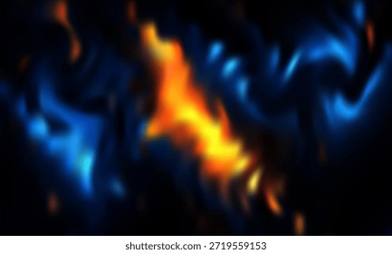 A vibrant abstract scene featuring a bright orange flame at the center, surrounded by cool blue tones. Energetic, dramatic, and visually striking, ideal for tech, fantasy, 