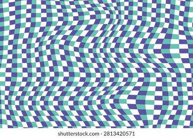 A vibrant abstract seamless checkerboard pattern featuring flowing wavy distortions in bold purple, cyan, and white. The dynamic optical illusion effect creates a modern geometric composition that is perfect for textile prints, wallpaper, wrapping paper, fabric design, branding, packaging, stationery, digital backgrounds, and contemporary surface pattern projects. Its smooth wave motion, clean vector style, and eye-catching color combination make it ideal for creative, commercial, and decorative applications.

#AbstractPattern #CheckerboardPattern #WavyPattern #OpticalIllusion #GeometricDesign #SeamlessPattern #SurfacePattern #TextileDesign #WallpaperDesign #FabricPrint #WrappingPaper #VectorArt #ModernDesign #ContemporaryPattern #GraphicDesign #RepeatPattern #PurpleDesign #CyanPattern #MinimalArt #BackgroundDesign