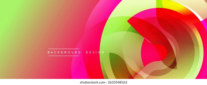 Vibrant abstract shapes blend, creating dynamic colorful background. Gradients shift from green to pink, forming fluid design.