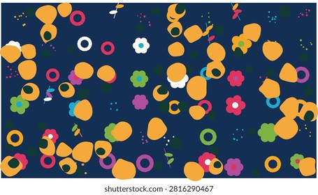 Vibrant abstract shapes in bright colors floating against a white background, creating a cheerful and modern design.