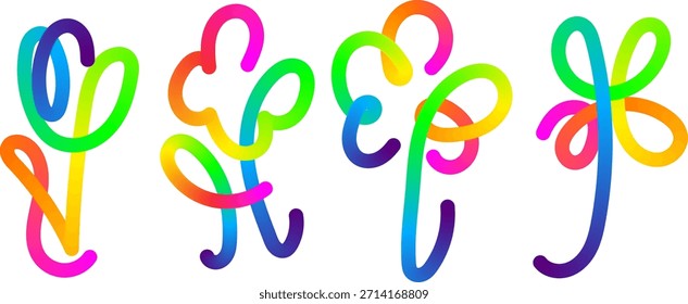 Formas abstratas vibrantes criadas com linhas contínuas coloridas em arco-íris em um plano de fundo branco limpo