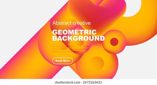 Formas abstractas vibrantes se superponen al fondo negro. El bloque de texto promueve una exploración más profunda, incluido el Botón. Elementos de diseño modernos presentes.