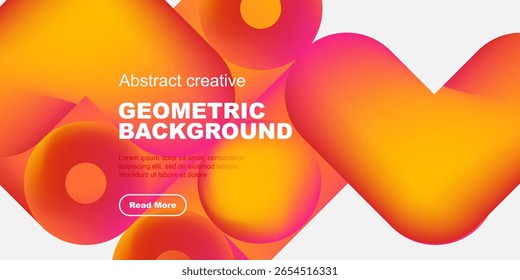 Formas abstractas vibrantes se superponen, creando un fondo geométrico dinámico. El texto promueve una mayor exploración. Los tonos naranja, rosa y amarillo dominan el diseño.