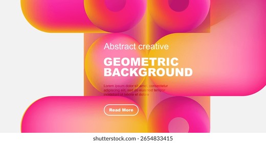 Formas abstratas vibrantes se sobrepõem, criando plano de fundo geométrico dinâmico. Tons rosa, laranja e roxo dominam o design. Texto presente.