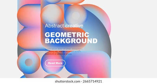 Formas abstractas vibrantes se superponen, creando un fondo geométrico dinámico. El texto promueve una mayor exploración. Elementos de diseño modernos presentes.