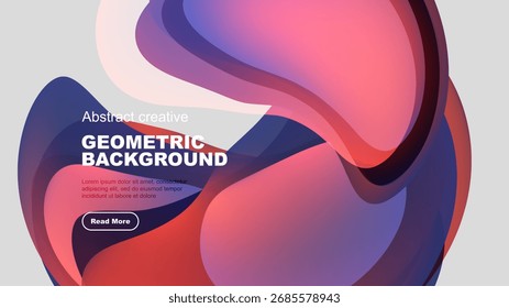 Formas abstratas vibrantes se sobrepõem, criando plano de fundo geométrico dinâmico. Os elementos de texto apresentam detalhes do projeto, convidando a exploração adicional.