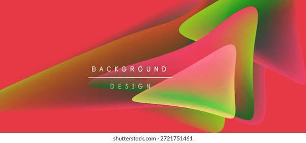 Formas abstratas vibrantes se sobrepõem, criando gradiente verde-vermelho dinâmico. O texto lê o design do plano de fundo centralizado na composição. Elemento visual moderno.