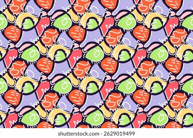Vibrant abstract shapes pattern. A playful and colorful seamless pattern with organic forms. Perfect for backgrounds, textiles, and creative projects. The image has a lively and modern feel
