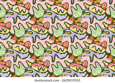 Vibrant abstract shapes pattern. A playful and colorful seamless pattern with organic forms. Perfect for backgrounds, textiles, and creative projects. The image has a lively and modern feel