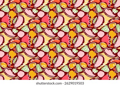 Vibrant abstract shapes pattern. A playful and colorful seamless pattern with organic forms. Perfect for backgrounds, textiles, and creative projects. The image has a lively and modern feel