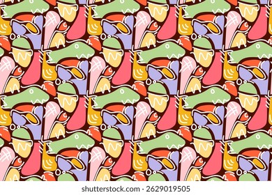 Vibrant abstract shapes pattern. A playful and colorful seamless pattern with organic forms. Perfect for backgrounds, textiles, and creative projects. The image has a lively and modern feel