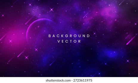 Fondo abstracto vibrante del espacio con la galaxia púrpura y azul de la nebulosa que presenta las estrellas brillantes y los cometas de estrella fugaces en cosmos profundo