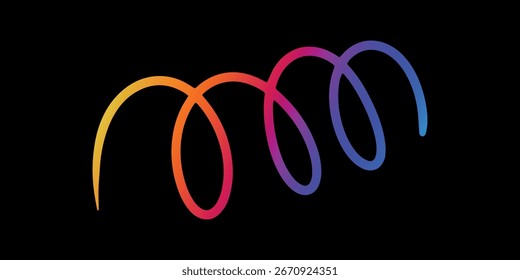 Vibrant abstract spiral loop illustration featuring a fluid, multicolored gradient from yellow to blue. Set against a clean black background, this modern design conveys motion