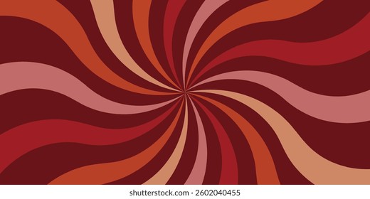 Vibrant Abstract Spiral of Red and Orange Retro Style Waves and Shapes. Dynamic swirling pattern of red and orange waves creating a spiral effect, evoking retro aesthetics and energy through curved 