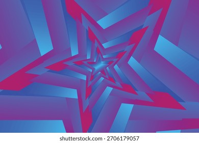 Fundo abstrato vibrante da estrela em tons de gradiente azul e magenta. Design vetorial geométrico moderno com formas de estrela em camadas, perfeito para papéis de parede, cartazes e projetos de arte digital