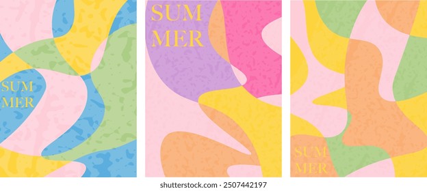 Vibrante fondo abstracto de verano con Formas orgánicas en colores pastel. Ideal para diseños de temporada, carteles creativos y gráficos de redes sociales de moda. Ilustración vectorial