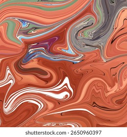 Espiral abstrato vibrante em tons terrosos vermelhos e multicoloridos com texturas arrojadas em forma de pincel. Perfeito como uma arte moderna, fundo ou textura de design.