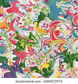 Vibrant abstract swirling patterns of red, green, orange, blue, violet hues, blending together in a fluid, dynamic composition. The chaotic yet harmonious design evokes a sense of energetic movement.